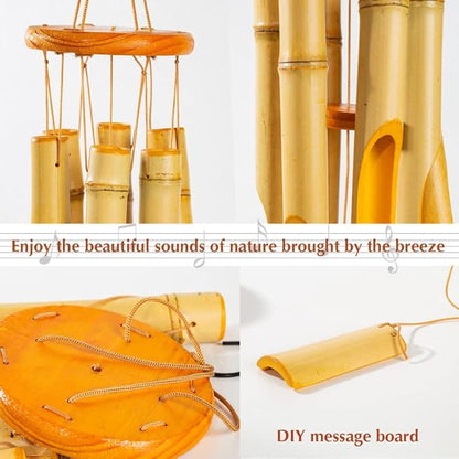 Bamboo Wind Chimes 30" Long, Outdoor Wooden Wind Chime with Low Deep Tone for Garden/Home/Patio/Eaves/Villa/Windowsill Decor, Yellow