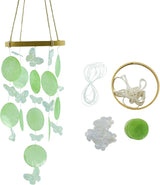 Wind Chimes Making Supplies Kits for Adults Arts and Crafts-DIY Wind Chime Parts with Round Capiz Shells Butterfly Twine String Bamboo Hoops Fishing Line for Birthday (Green)