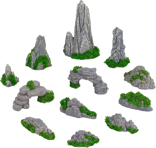 FINGERINSPIRE 12PCS Small Rockery Ornament 12 Style Resin Mini Rockery Decoration Mini Zen Garden Accessories Miniature Mountain for Bonsai Aquarium and Tabletop Display