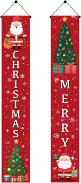 BlissYard Christmas Porch Banner 12x71 Cartoon Santa Tree Decorations Christma Door Banner Hanging Sign Merry Christmas Banner Front Xmas Door Cover Entryway Outdoor Decor Winter Welcome Home Yard Patio