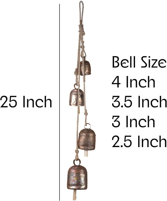 Metal Hanging Wind Chimes & Decorative Bells for Outside – Rustic Gold Bronze Finish Tibetan Bells & Jingle Bells for Door Knob, Hanging Bells for Door, Yard Decorations Outdoor & Christmas Bells 25"