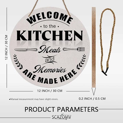 Welcome To The Kitchen Meals And Memories Are Made Here Round Rustic Wood Sign Plaque Vintage Wall Door Art Sign Cute Wooden Hanging Sign Decor for Home Kitchen Farmhouse Entryway 12 Inch