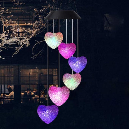 Tvoip Color Changing LED Solar Power Lamp Heart Wind Chimes Garden Decoration Yard Waterproof LED Light Lighting Hanging Decor (Heart)