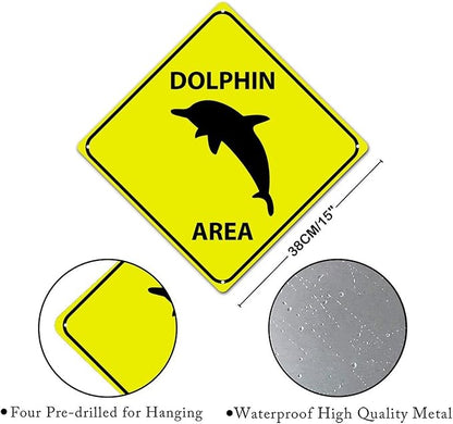 Dolphin Crossing Xing Sign Beware of Dolphin Metal Sign Ocean Animal Funny Warning Sign Crossing Zone Sign for Farm Yard Front Door Indoor Outdoor Street Sign 15x15in