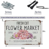 YOYI ART Fresh Cut Flowers Sign - Vintage Farmers Market Decor, Flower Shop Metal Tin Sign for Garden, Home, Cave Garage Bar Art Plaque Wall Decoration, 12 x 8 inch