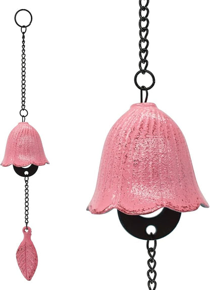MrMrKura Japanese Leaf Wind Chimes, Small Wind Bell Pendent for Outside Hanging Cast Iron Wind Chime Ornament for Bless Garden Backyard Home Decor (Pink)