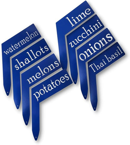 Planter Size Small Metal Garden Plant Vegetable Flower or Herb Markers 13.5 Inches Tall (tea tree, Blue)