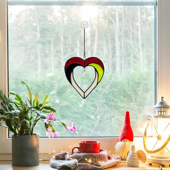 Heart Stained Glass Suncatchers for Windows Hangings,Heart Sun Catcher Decor Crystal Bead Ornaments,Home Decor,Birthday Gift for Men,Women,Father,Grandpa,Grandma