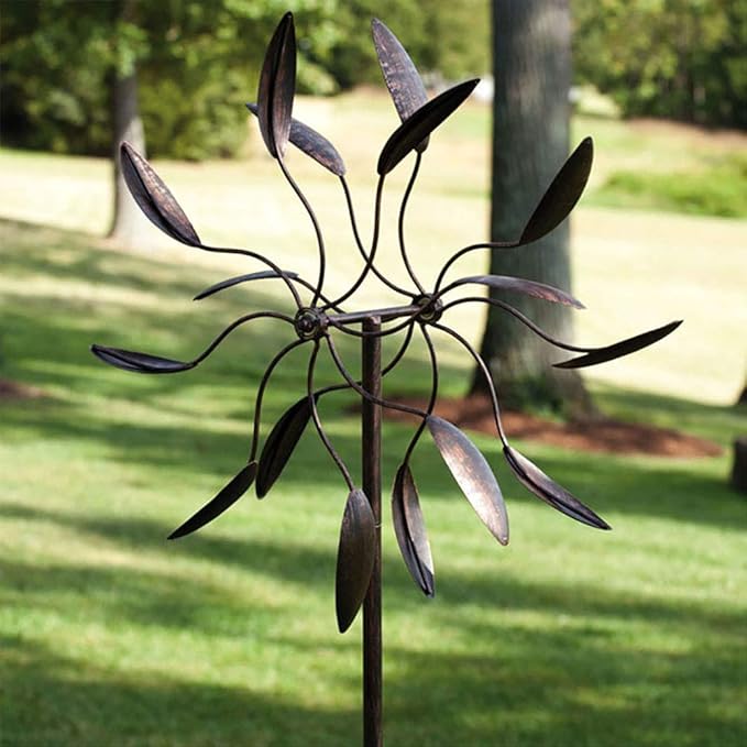 Evergreen Garden 82" Bronze Wind Spinner | Heavy Duty Powder Coated Metal Outdoor Twirler | Double Windmill | Ground Stake Included | 24-inches Wide | Decoration for Outside Yard and Garden