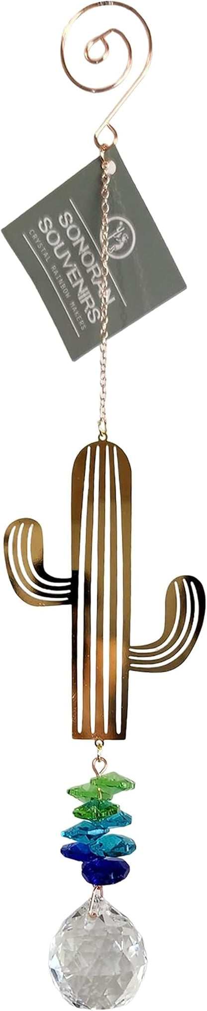 Crystal Saguaro Cactus Suncatcher for Window Hanging, Metal Prism Rainbow Maker with Beads for House Decor, Ideal for Kids' Rooms, Elegant Southwest Themed Sun Catcher Ornament