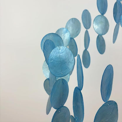 Wind Chimes for Outside Handmade Blue Capiz Shells Seashell Sea Glass Arts Windchime Beach Coastal Outdoor Crafts Garden Decor Gardening for Women Patio Finds