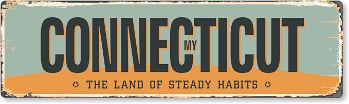 SmartSign 4 x 14 inch Connecticut State Vintage Metal Sign “The Land Of Steady Habits”, 40 mil Rustproof Aluminum with Clear Overcoat, Retro Wall Décor, Multicolor, Made in USA