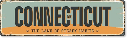 SmartSign 4 x 14 inch Connecticut State Vintage Metal Sign “The Land Of Steady Habits”, 40 mil Rustproof Aluminum with Clear Overcoat, Retro Wall Décor, Multicolor, Made in USA