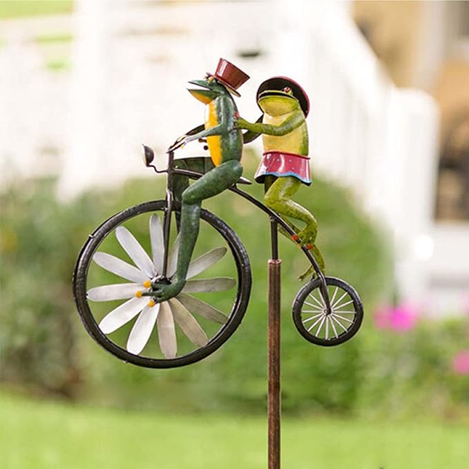 Outdoor Statues, Vintage Frogs Bicycle Metal Lawn Ornaments, Creative Garden Sculptures Outdoor Figurines for Bike Spinner Yard Patio Lawn Garden Art