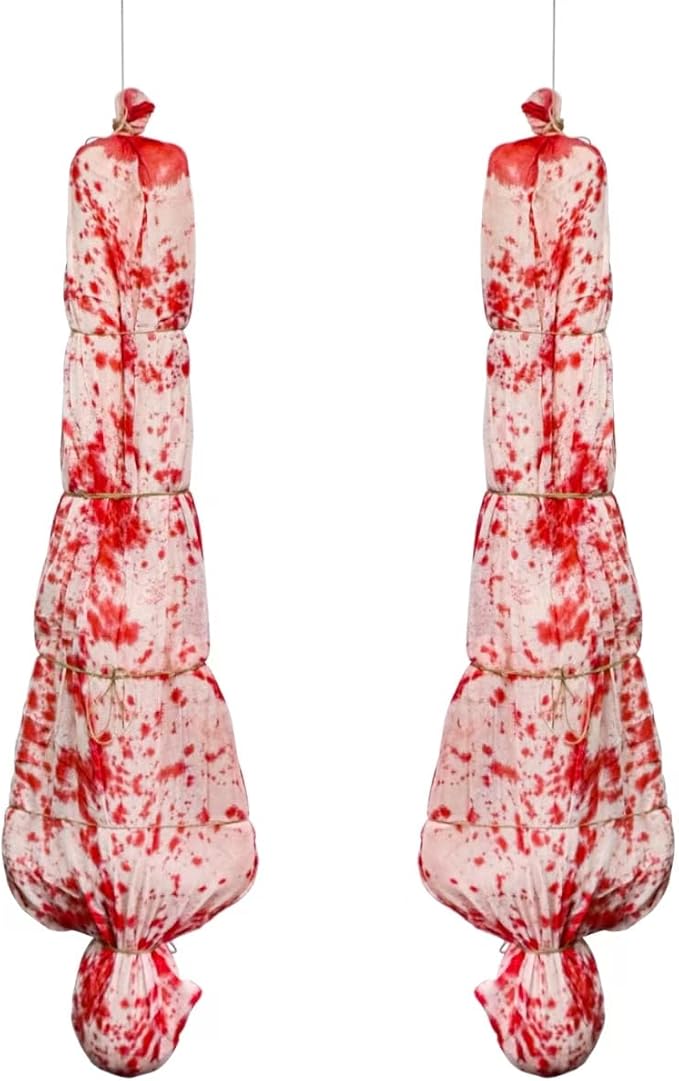 2PCS 5ft Halloween Decorations Scary Dead Victim Props, Hanging Corpse in Bag Body Bag Creepy Haunted House Decor Set, Halloween Outdoor Indoor Party Decorations (Assembly Needed)