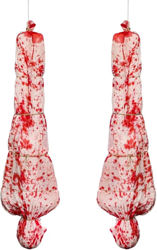 2PCS 5ft Halloween Decorations Scary Dead Victim Props, Hanging Corpse in Bag Body Bag Creepy Haunted House Decor Set, Halloween Outdoor Indoor Party Decorations (Assembly Needed)