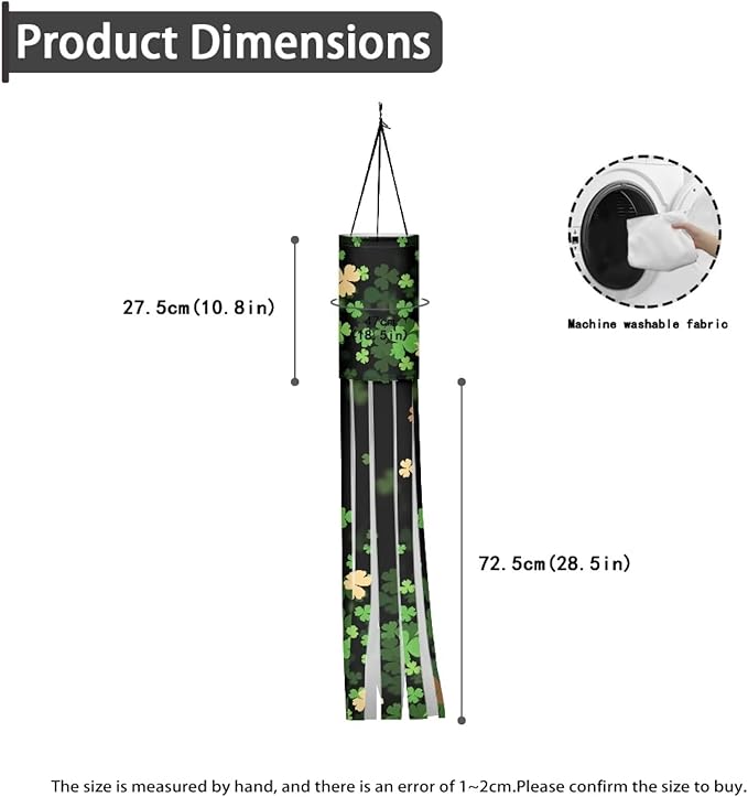 Jeiento St Patricks Day Green Leaf Windsock Set of 2 Green Windsock Flag Holiday Party Supplies Outdoor Hanging Decoration 40" Wind Socks for Farmhouse Lawn Yard Home Garden