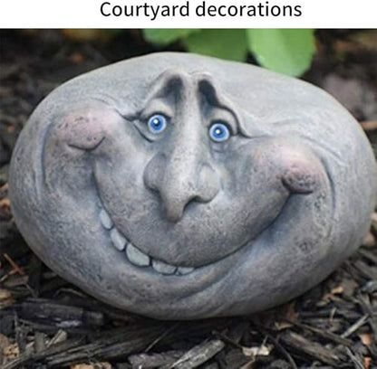 Funny Face Rock Art Sculpture Decoration Yard Art Face Resin Sculpture Mystical Garden Stones for Indoors Outdoors Patio