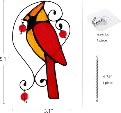 Red Cardinal Decor Stained Glass Window Hanging,Bird Ornaments Suncatcher for Window,Cardinal Gifts for Grandma,Mom, Sympathy Grief Memorial Gift (Red)