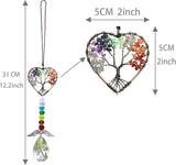 Healing Crystal Decor Tree of Life Car Hanging Accessories Suncatcher with Wings 7 Chakras Window Wall Hanging Decor Meditation Ornaments Home Decoration