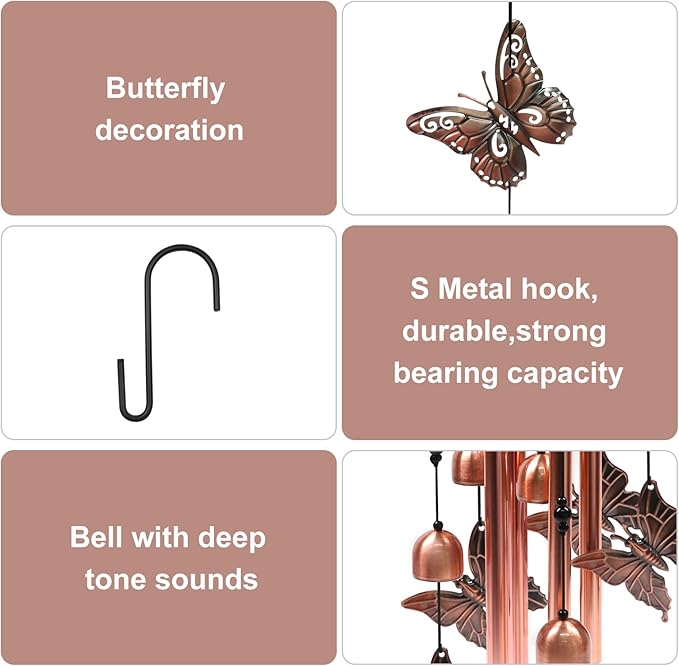 SumDirect Butterfly Wind Chime for House Decor, Wind Chimes for Outside, Memorial Wind Chimes, Memorial Gifts for Front Porch, Patio, Balcony Decor