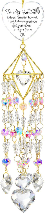 AceOrbit Grandma Thank You Gift, Crystal Suncatchers for Window Hanging Wind Chime Garden Suncatchers Rainbow Indoor Outdoor Decor Dazzling Unique Birthday Gifts for Grandma