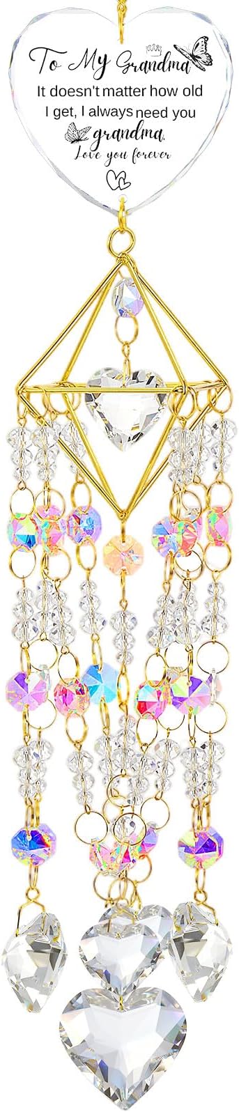 AceOrbit Grandma Thank You Gift, Crystal Suncatchers for Window Hanging Wind Chime Garden Suncatchers Rainbow Indoor Outdoor Decor Dazzling Unique Birthday Gifts for Grandma