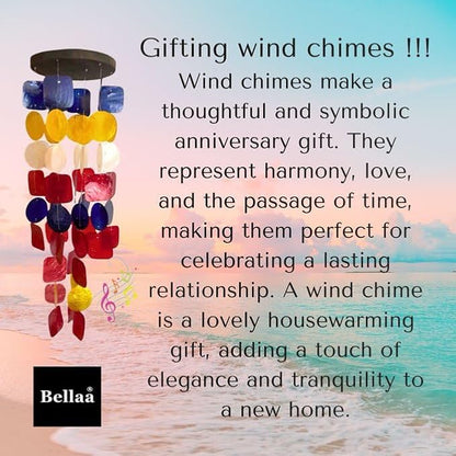 Bellaa Wind Chimes Outdoor, Garden Decorations, Musical, Indoor/Outside Windchimes, Beach, Ocean, Breeze, Gifts for Mom, Gift for All Occasions, Capiz Sea Glass Shells Wood Retro Rainbow