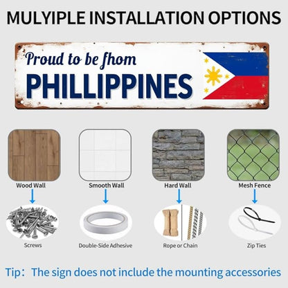 Philippines Pride Tin Decor 16 * 4 Inches "Proud to be from PHILLIPPINES" Home/Patio Wall Art - Retro Filipino Accent, Philippine Decor, Pride Metal Sign