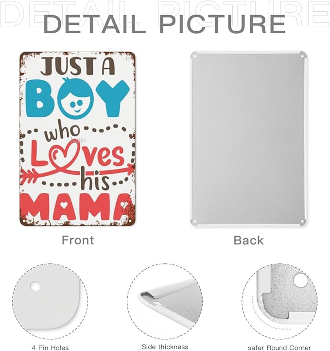 Vintage Tin Metal Sign Just a Boy Who Loves His Mama 8x12 Inches Retro Wall Decor for Home,Garden,Patio,Office,Kitchen,Bathroom,Living Room,and More! Funny Quotes & Motivational Decorations
