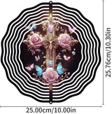 Jesus Cross Wind Spinner, Metal Wind Spinners Outdoor/Indoor, Cross Hanging Garden Decor for Outside, Stainless Wind Spinners for Yard and Garden 10 inch 3D (25.76X25 CM)