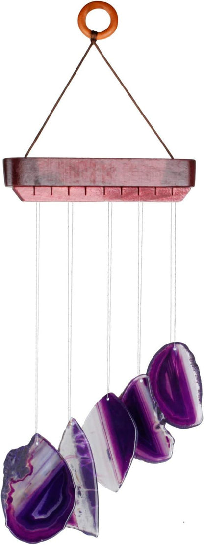 Nupuyai Wind Chimes - Unique Agate Slices Geode Stone Wind Chimes Indoor Outdoor, Healing Stone Windchime Hanging Ornament for Home Garden, 13.8-19.7'', Purple Agate
