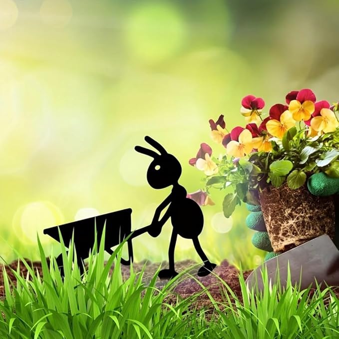 Metal Ants Art Outdoor Gardening Ornaments Yard Metal Art Backyard Lawn Stakes Decor Ants Garden Iron Crafts (A)