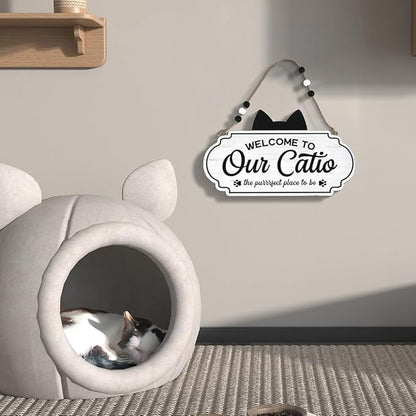 All Chic Catio Accessories Cat Sign Welcome to Our Catio Sign Front Door Sign for Cat Decor Wooden Sign for Black Cat Decor,Gifts for Cat Lovers