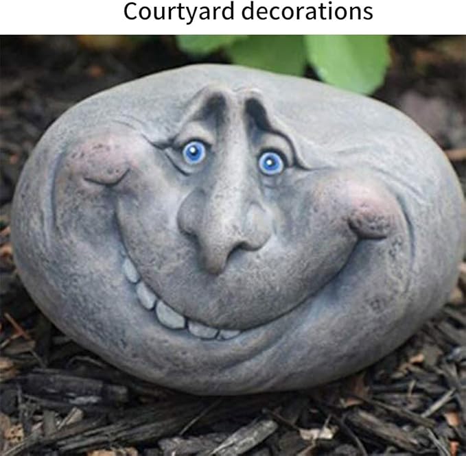 Funny Face Rock Art Sculpture Decoration Yard Art Face Resin Sculpture Mystical Garden Stones for Indoors Outdoors Patio Sculpture Decoration