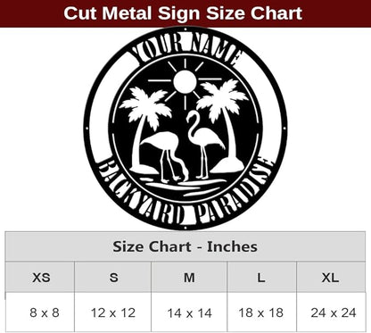 MeMate Flamingo Sign, Backyard Sign Outdoor Decor, Personalized Metal Sign for Backyard, Custom Name Signs for Patio Porch, Deck, 8-24 in Large Metal Sign for Outside, Housewarming Gifts