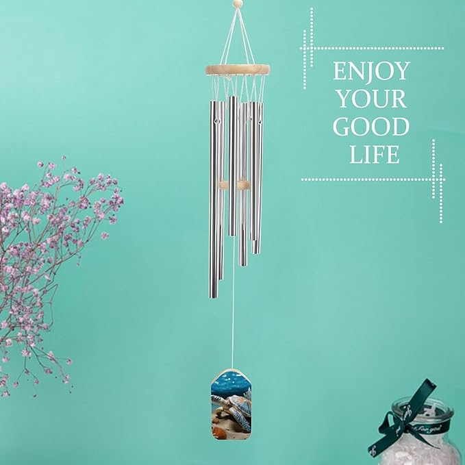 Large Aluminium Wind Chimes 20.5" Inches Sea Conch Shell Starfish Turtle Wind Chimes for Outside Memorial Wind Chimes Sympathy Wind Chime for Outdoor Garden Patio Decoration
