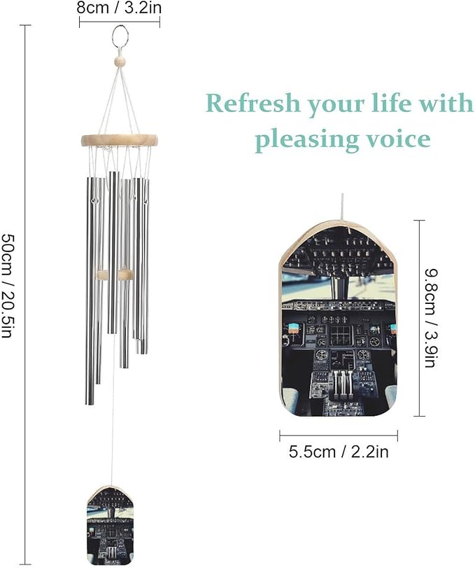 Wind Chimes for Outside,Airplane Cockpit Printed Cute Aluminium Windchimes Outdoors,Soothing Melodic Memorial Wind Chime for House Porch Patio Garden Balcony Decor