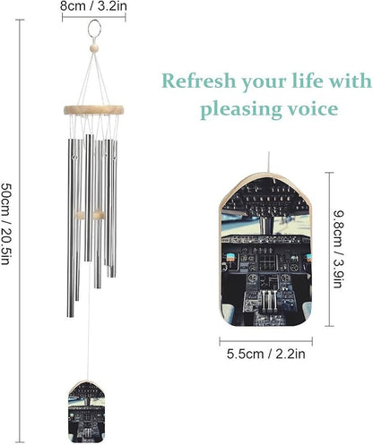 Wind Chimes for Outside,Airplane Cockpit Printed Cute Aluminium Windchimes Outdoors,Soothing Melodic Memorial Wind Chime for House Porch Patio Garden Balcony Decor