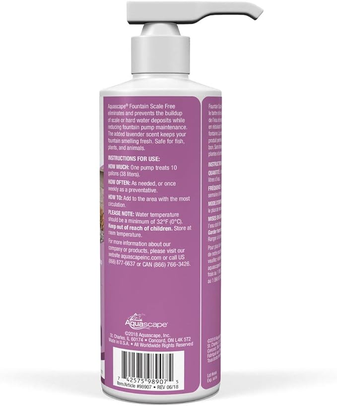 Aquascape 98907 Fountain Scale Free Treatment 250 ml/8.5 oz for Water Feature and Garden