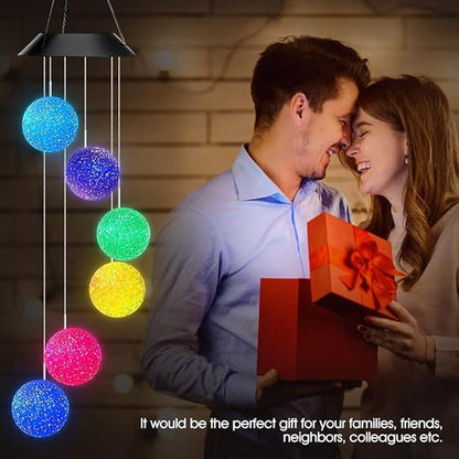 AceList Color Changing Solar Power Wind Chime Crystal Ball Wind Chime Wind Mobile Portable Waterproof Outdoor Windchime Light for Patio Yard Garden Home