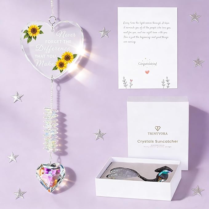 Crystal Suncatcher Thank You Gift – Never Forget The Difference You Make Ornament for Women, Appreciation Gifts for Coworkers, Teachers, Bosses, Nurses, Friends, Meaningful Keepsake