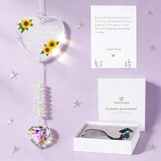 Crystal Suncatcher Thank You Gift – Never Forget The Difference You Make Ornament for Women, Appreciation Gifts for Coworkers, Teachers, Bosses, Nurses, Friends, Meaningful Keepsake
