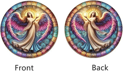 Angel Stained Window Hangings with Chain– Acrylic Round Ornament for Garden, Patio and Indoor Decor, Housewarming Gift for Mom, Grandma