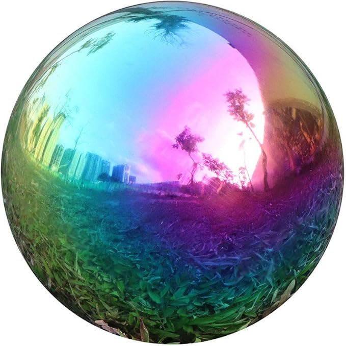 USHome Rainbow Home Garden Gazing Globe Mirror Balls, Polished Stainless Steel Shiny Sphere, Ideal As a Housewarming Gift (10 Inch)