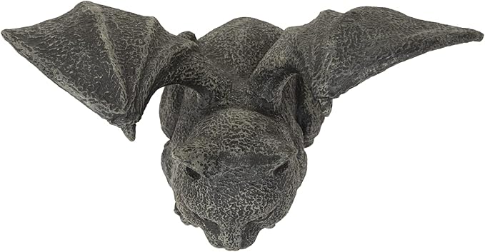 6.75” Faux Stone Gothic Winged Gargoyle Cat Fantasy Garden Charcoal Grey Textured Statue