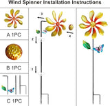 Metal Outdoor Flower Wind Spinner with Yellow Floral & Blue Butterfly, Decorative Kinetic Wind Sculpture for Yard, Garden, Patio, Lawn - Vibrant Garden Art & Lawn Ornament for Outdoor Decor