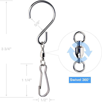 HS's Creation 6 Pack S Hook Clip Swivel for Indoor Outdoor Organization Spinning Hanger Clothline Rack Wind Chimes Spinner Prism Windsocks Hanging Plant