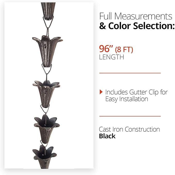 NACH js-RNC001 Stylish Decorative Downspout Gutters Rain Chain, 96", Cast Iron
