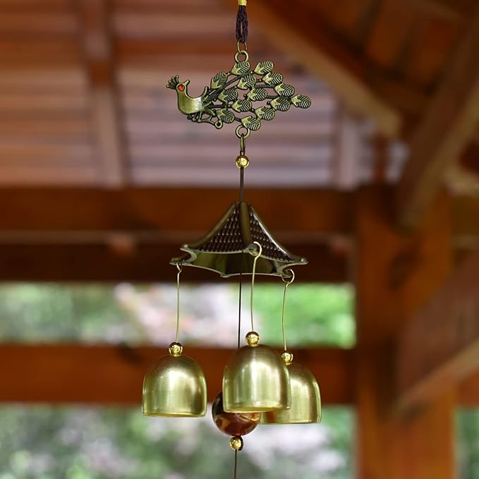Maydahui Peacock Retro Wind Chime (22 Inch H) Alloy Wind Bell Animal Windchime with S Shaped Hook for Mom Gifts Festival Garden Party Indoor and Outdoor Decor